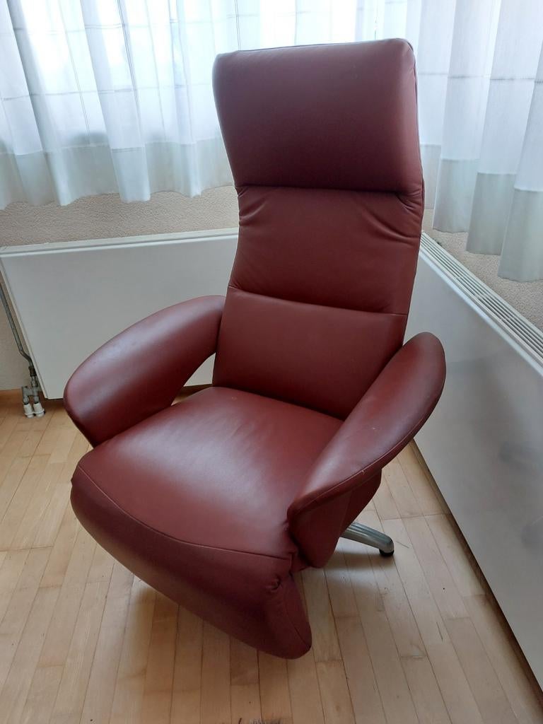 Design relax stoel, met lig-optie, terra-bruin, Huis en Inrichting, Fauteuils, Ophalen, Gebruikt, Minder dan 75 cm, Leer