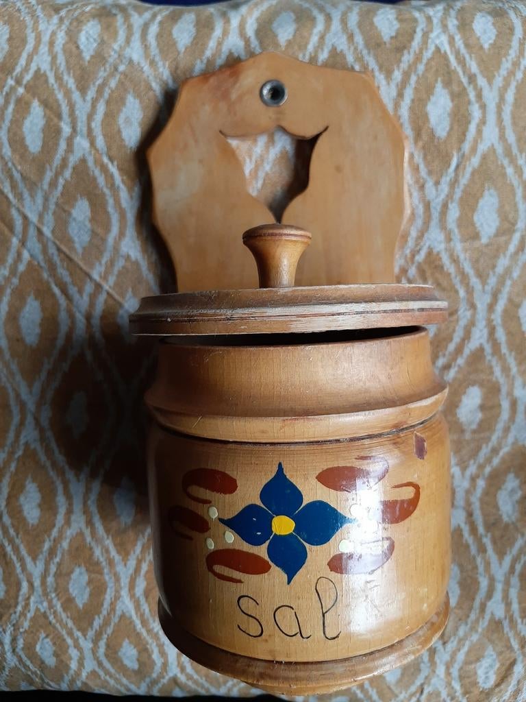 Zeer oude houten zoutpot 22x11cm, Ophalen of Verzenden