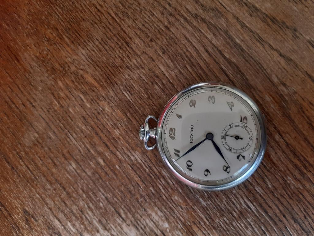Vintage REWIHO Zakhorloge - Zilverkleurig, Sieraden, Tassen en Uiterlijk, Horloges | Antiek, Overige merken, Zakhorloge, 1930 tot 1960