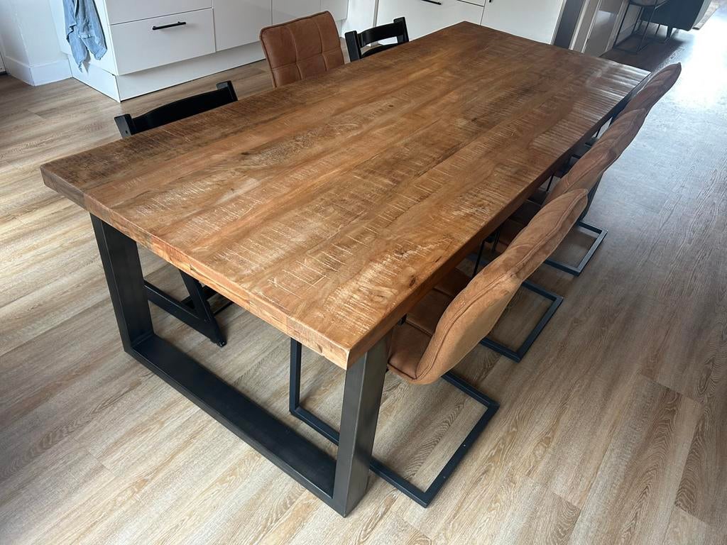 Mangohouten eettafel en salontafel, Huis en Inrichting, Tafels | Eettafels, Ophalen, Gebruikt, 200 cm of meer, 50 tot 100 cm