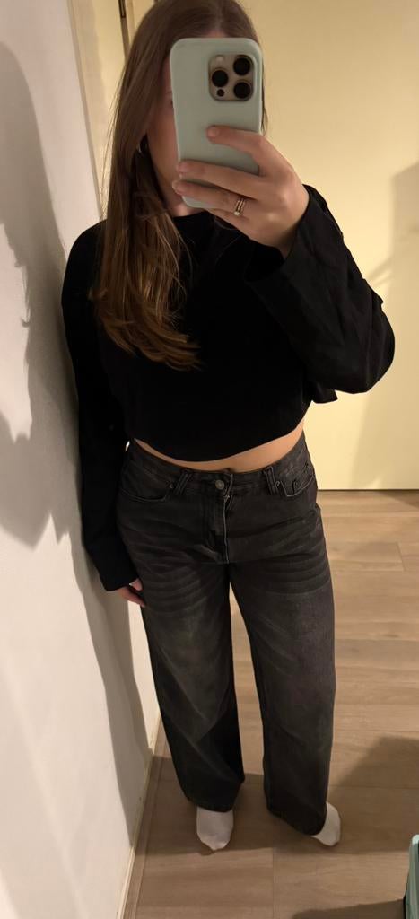 Velora Amsterdam low rise jeans maat M zwart/grijs wide leg, Ophalen of Verzenden, Nieuw, Zwart, W30 - W32 (confectie 38/40)