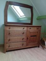 eiken dressoir met spiegel, Gebruikt, Eikenhout, 50 tot 75 cm, Antiek