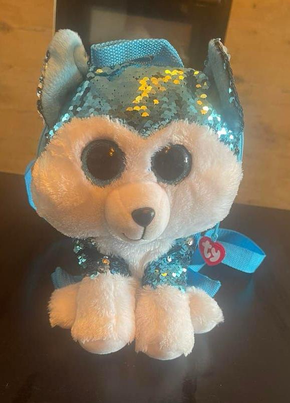 Ty knuffel rugzak blauwe hond, Kinderen en Baby's, Speelgoed | Knuffels en Pluche, Ophalen of Verzenden, Zo goed als nieuw, Hond