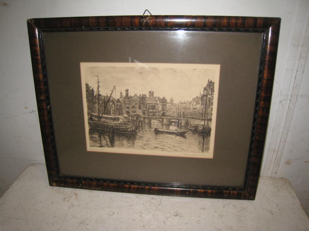 Ets van Louis Landre ( 1875-1952), Damrak Amsterdam