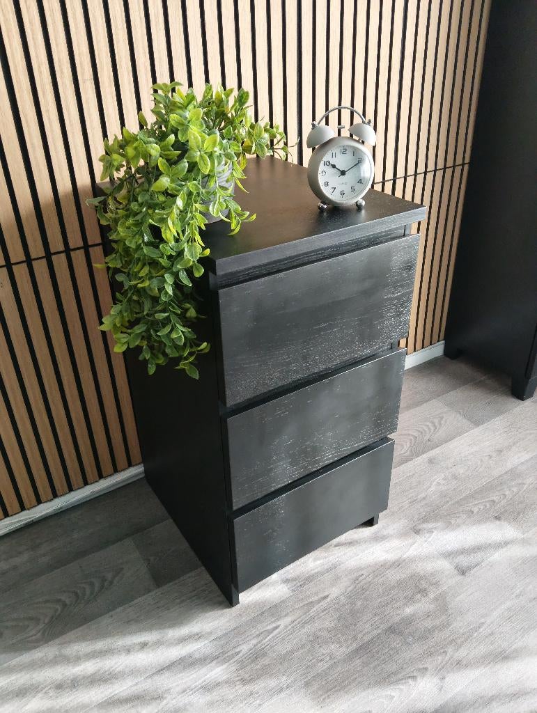 Zwarte Ikea  Malm ladekast - 3 lades -, Ophalen, Minder dan 50 cm, Gebruikt, 3 of 4 laden