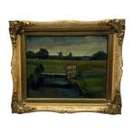 Haagse School: landschap met hek en molen, Ophalen of Verzenden