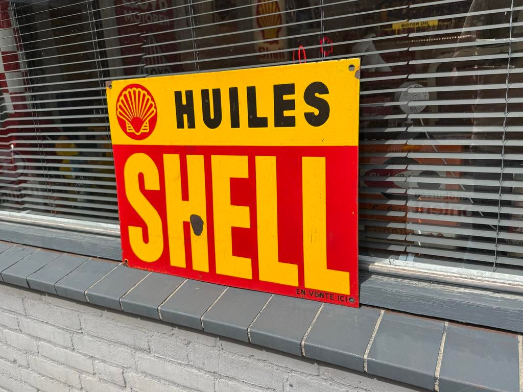 Vintage Shell Emaille Reclamebord - Huiles Shell, Ophalen of Verzenden