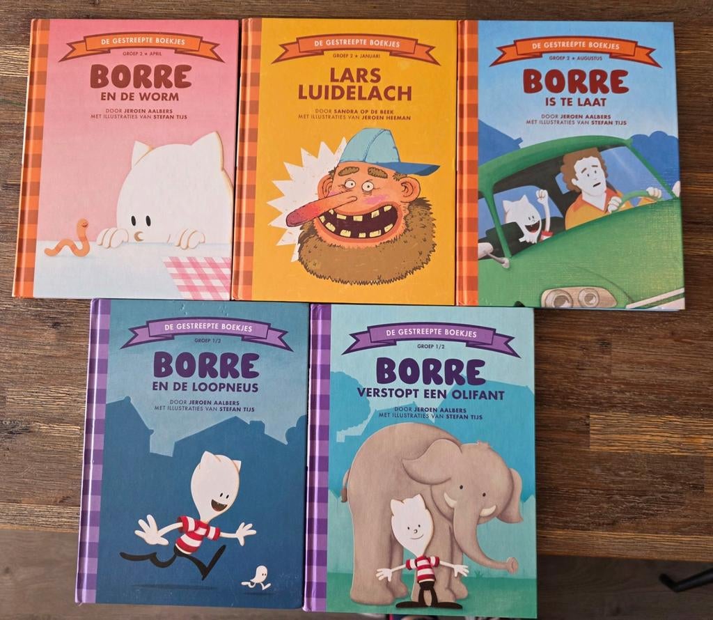 Borre Boekjes: Set van 5 - De Gestreepte Boekjes, Ophalen of Verzenden, Gelezen, Jeroen Aalbers, Sandra de Bie, Fictie algemeen