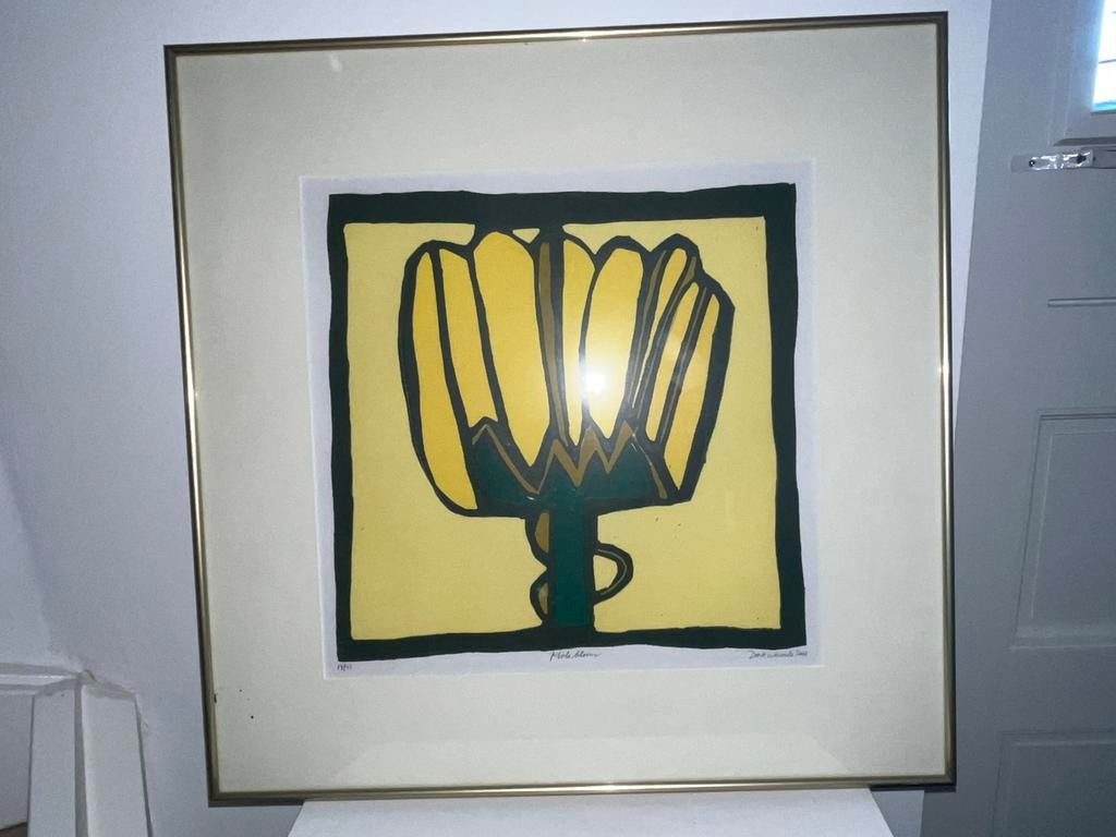 Lino snede Derk Wessels klokbloem 2002, Antiek en Kunst, Ophalen