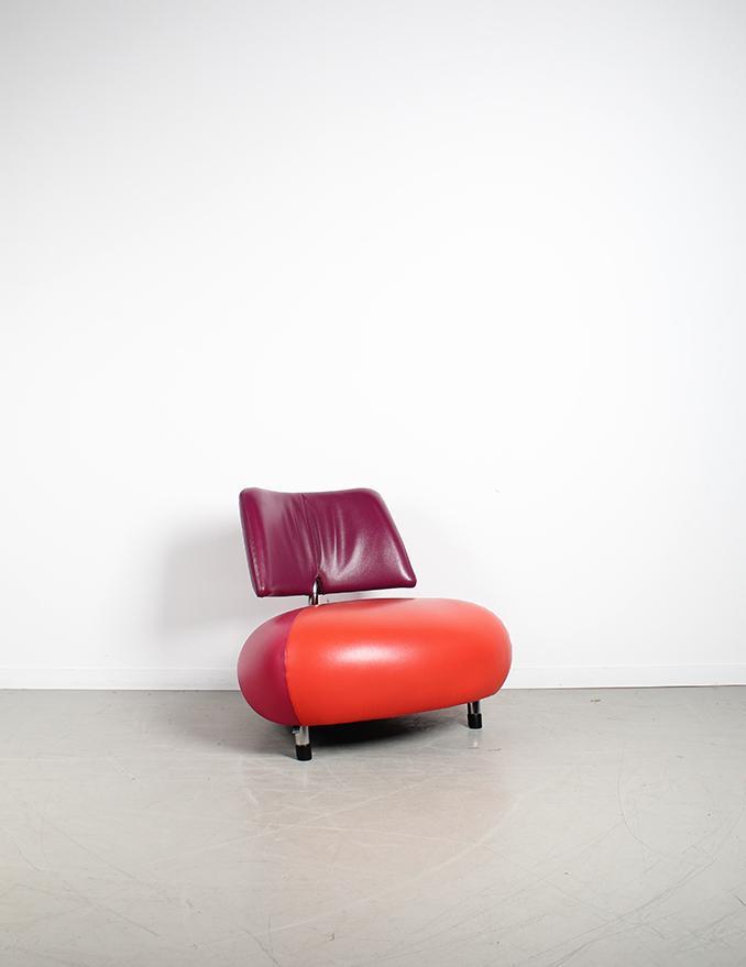 1x Leolux Pallone Fauteuil Rood/Paars Leer – Chroom, Huis en Inrichting, Fauteuils, Zo goed als nieuw, Leer, 75 tot 100 cm, 75 tot 100 cm