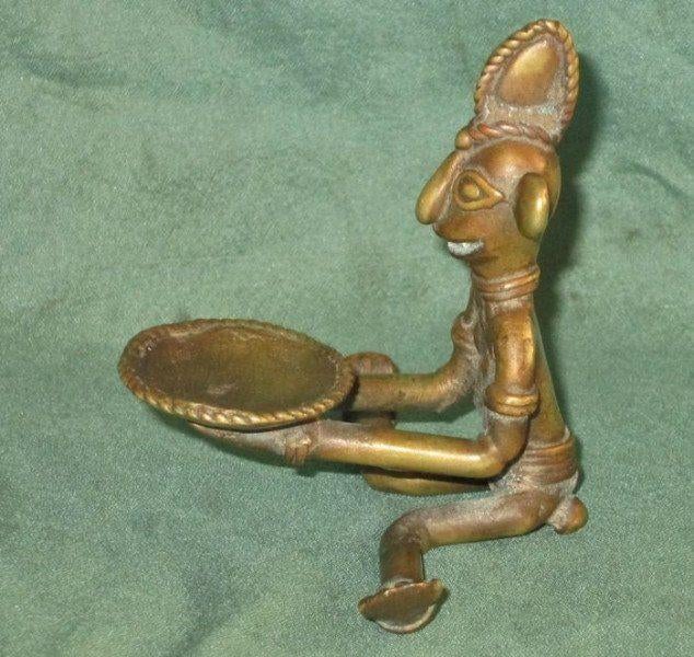 Bronzen beeldje - olielamp - Dhokra Art India, Ophalen of Verzenden