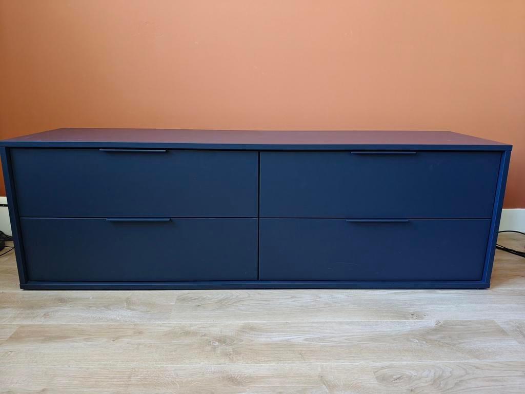 Donkerblauwe ladekast - 159x44x50cm, Huis en Inrichting, Kasten | Ladekasten, Gebruikt, 150 tot 200 cm, Ophalen of Verzenden, 3 of 4 laden