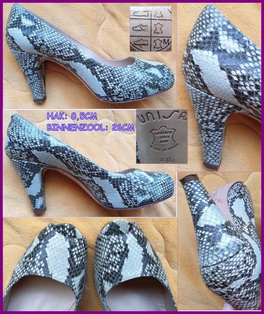 UNISA designer leren peeptoe pumps met slangenprint maat 40, Pumps, Overige kleuren, Ophalen of Verzenden, Zo goed als nieuw