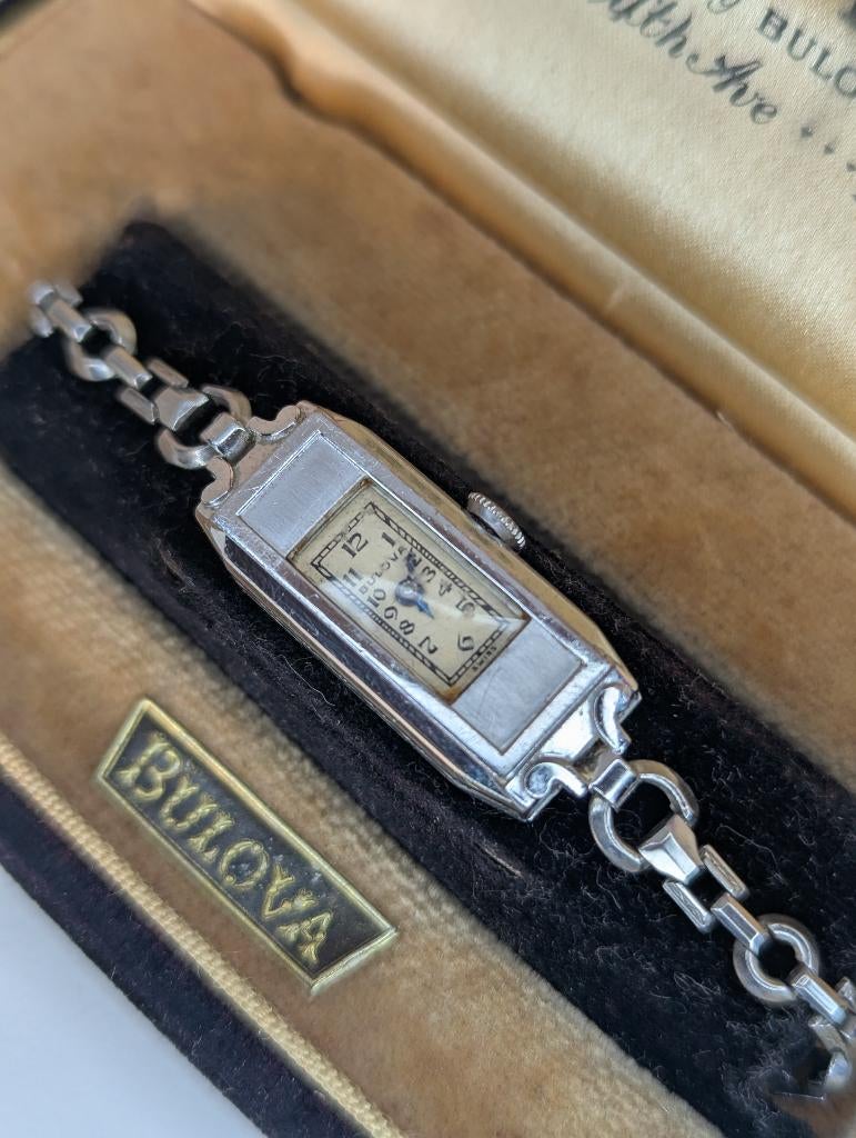 Anieke 1920s Bulova Dameshorloge – 14K W Gold Filled, Overige merken, Overige materialen, Gebruikt, Polshorloge