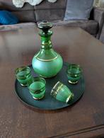 Vintage Groen Glazen Karaf Set met Borrelglaasjes, Antiek en Kunst, Ophalen