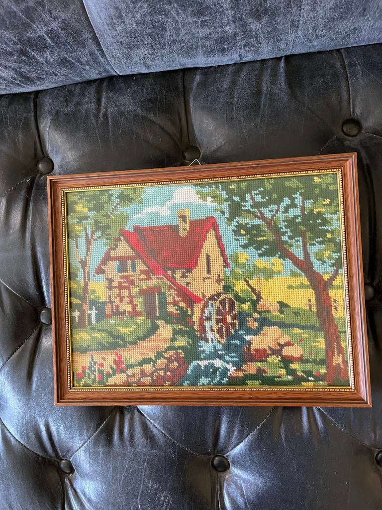 Vintage Borduurwerk in een lijstje, Ophalen of Verzenden