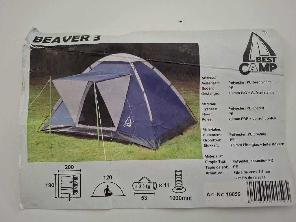 Beaver 3 - Koepeltent - Blauw, Caravans en Kamperen, Tenten, Ophalen, Zo goed als nieuw, Tot en met 3