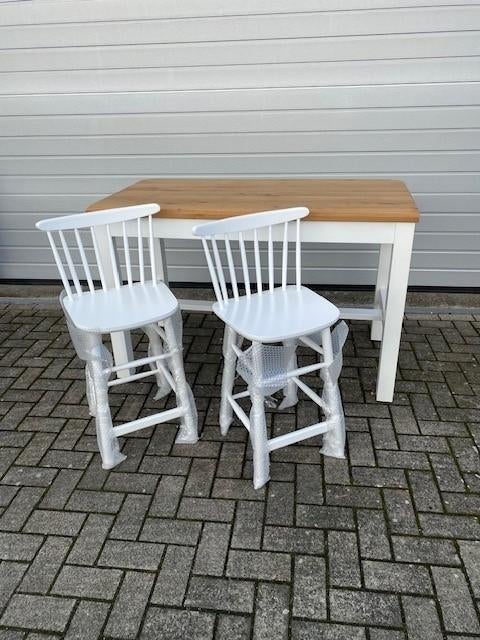 mooie bistro thonet sta tafel eiken met krukken fameg 140x70, Huis en Inrichting, Ophalen, Met voetsteun, 60 tot 90 cm, Nieuw
