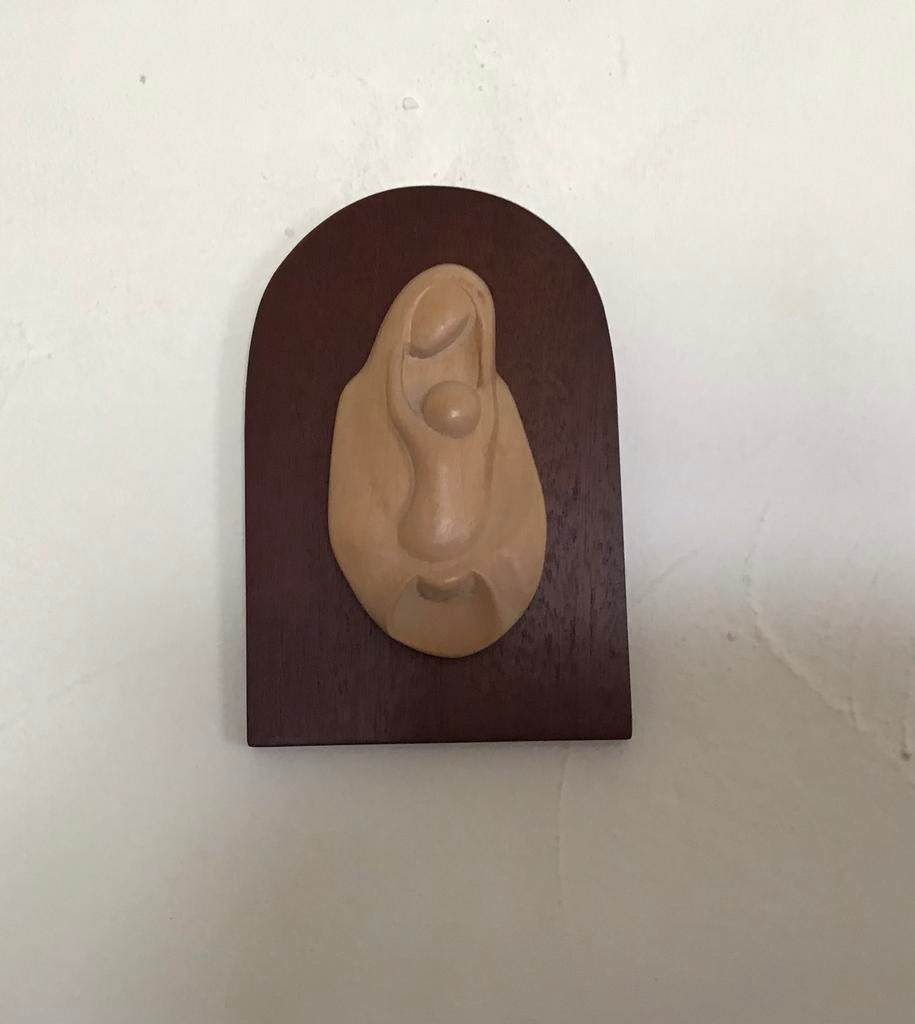 Houten wandbeeld heilige Maria met kind Jezus, Antiek en Kunst, Antiek | Religie, Ophalen of Verzenden