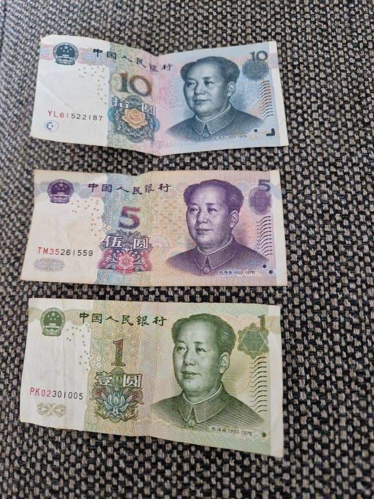 Set van 3 Chinese Yuan bankbiljetten (1, 5, 10 Yuan), Ophalen of Verzenden