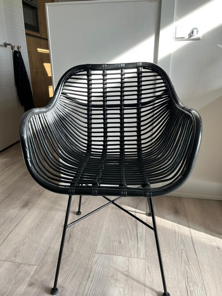 4 stuks eettafel stoelen - zwart - met gratis kussens, Ophalen, Zwart, Riet of Rotan, Zo goed als nieuw