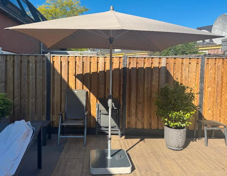 Glatz parasol Alu-Twist 250X200 cm taupe + rolvoet en hoes, Tuin en Terras, Parasols, Zo goed als nieuw, Stokparasol, 2 tot 3 meter