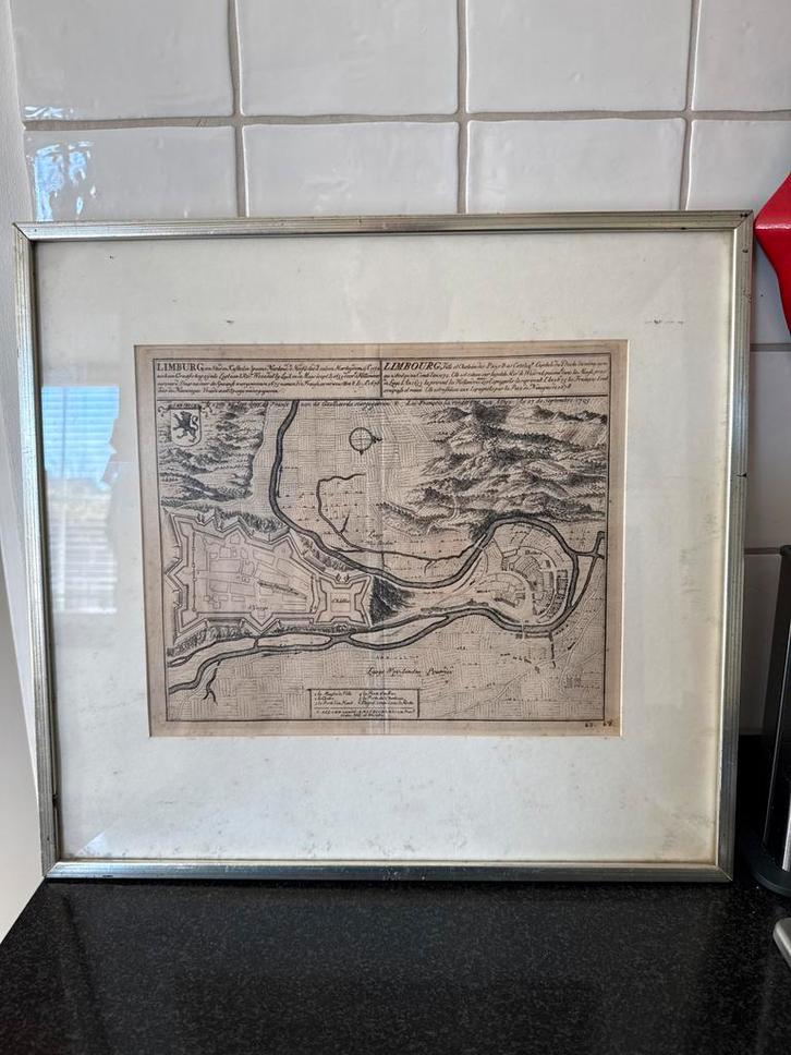 Antieke kaart van Limburg - Ingelijst, Verzamelen, Posters, Gebruikt, Overige onderwerpen, A1 t/m A3, Rechthoekig Liggend, Met lijst