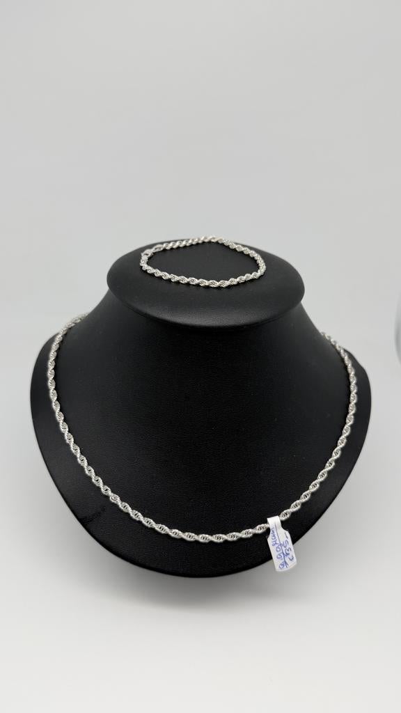 Zilveren koordketting met bijbehorend armbandje., Verzenden, Zo goed als nieuw, Zilver