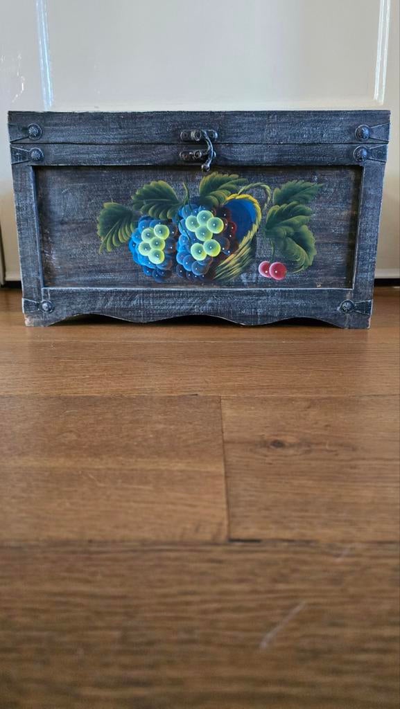 Vintage Scandinavische Houten Kist met Fruitmotief, Ophalen of Verzenden
