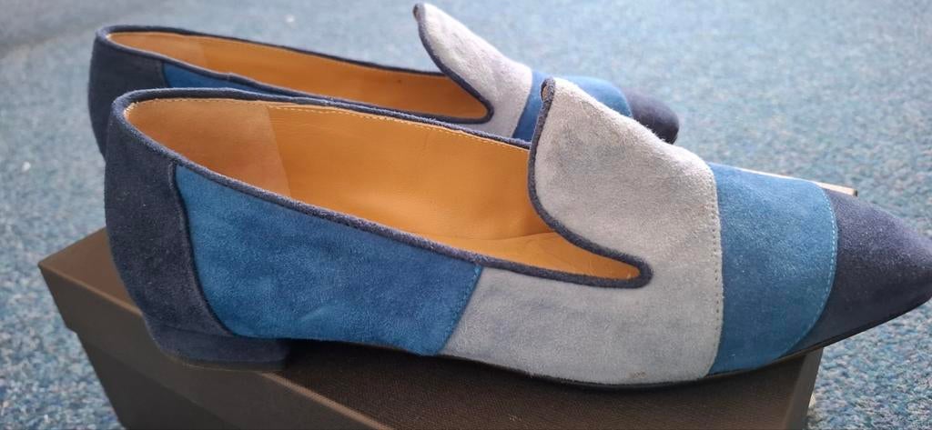 Blauwe instappers maat 38 suede zo goed als nieuw, Marcos nalini, Zo goed als nieuw, Espadrilles of Moccasins, Verzenden