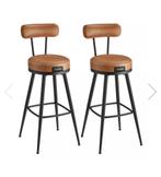 Set van 2 VASAGLE barkrukken met rugleuning, bruin/zwart, Huis en Inrichting, Barkrukken, Kunststof, Met voetsteun, 60 tot 90 cm