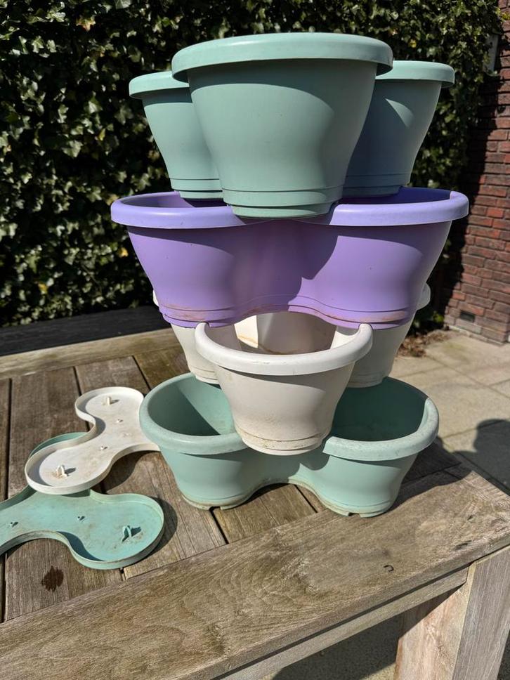 Elho Corsica Vertical Garden bloempotten stapelbaar, Tuin en Terras, Bloembakken en Plantenbakken, Gebruikt, Kunststof, Balkon