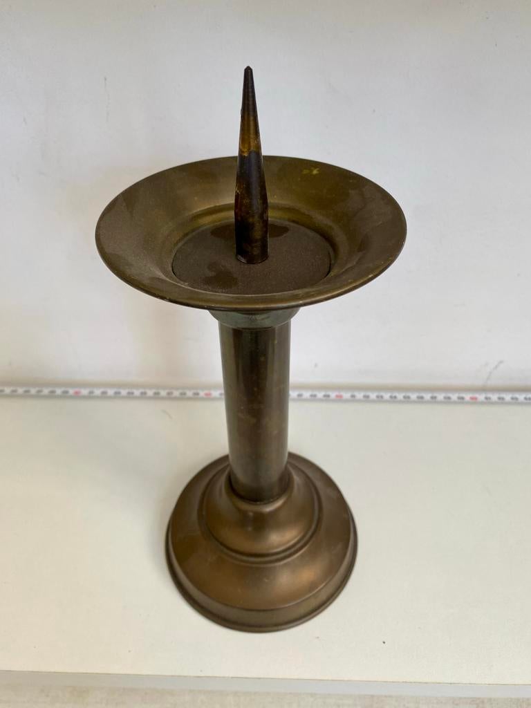 Antieke koperen kandelaar - 26 cm, Ophalen of Verzenden, Koper of Brons