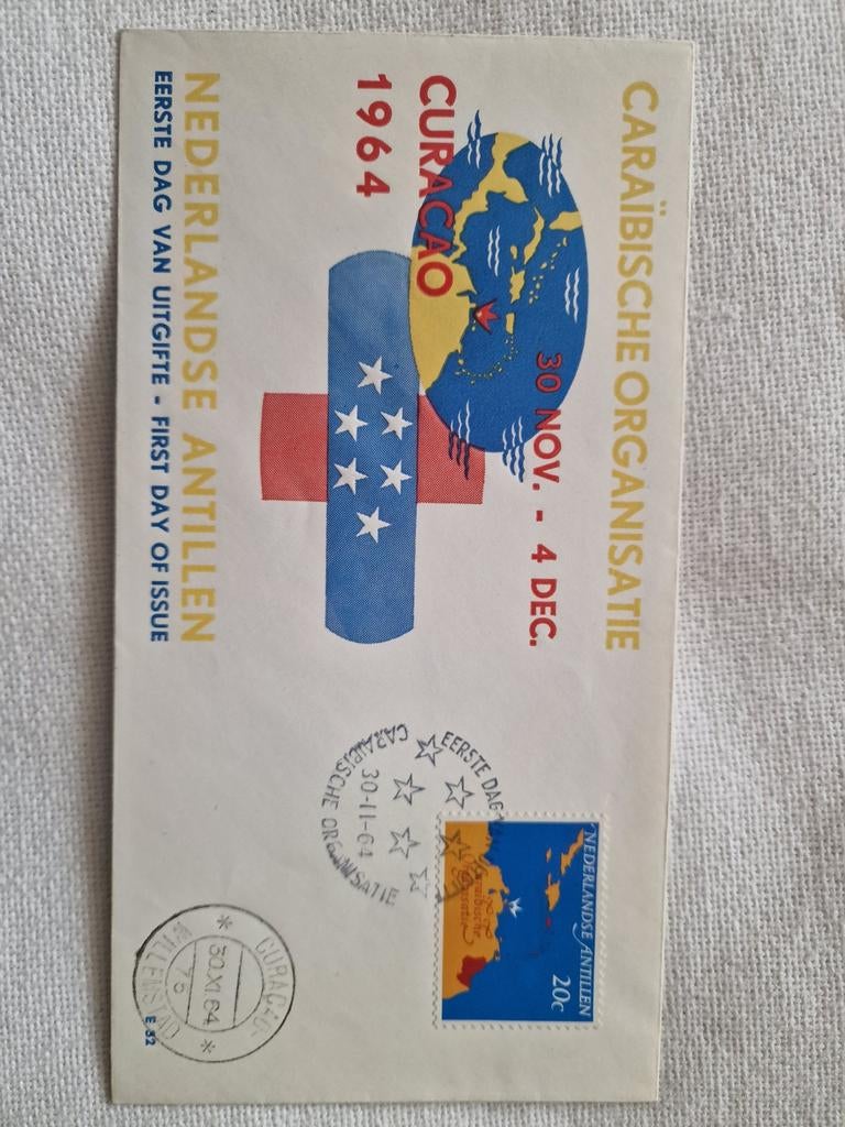 FDC Nederlandse Antillen 1964 - Caraïbische Organisatie E32, Postzegels en Munten, Postzegels | Eerstedagenveloppen, Ophalen of Verzenden