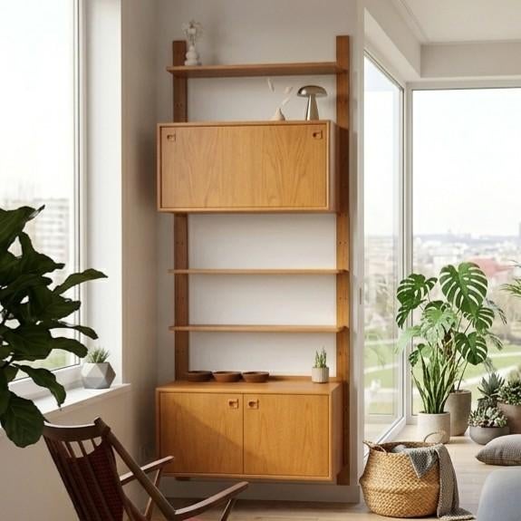 Vintage Deens teak wandsysteem jaren 60 boekenkast Danish, Ophalen, Gebruikt, Teakhout, Minder dan 150 cm