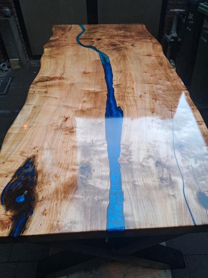 Unieke Epoxy Riviertafel 'Luna' - Handgemaakt Design, Huis en Inrichting, Tafels | Eettafels, Ophalen of Verzenden