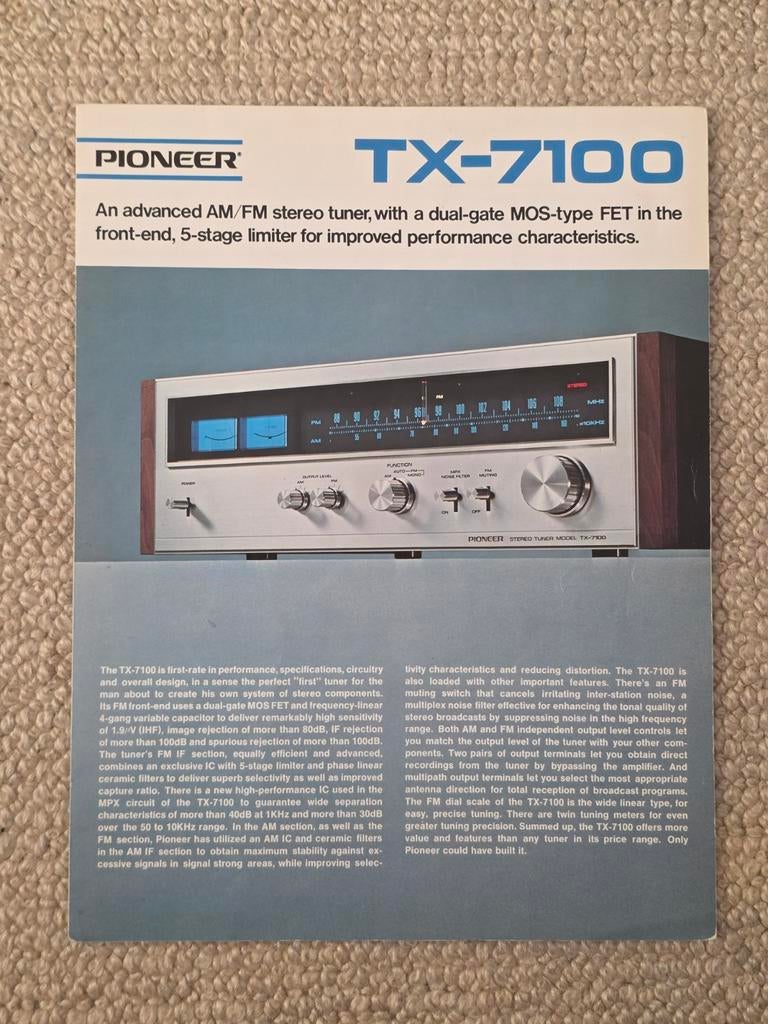 Vintage Folder Pioneer TX-7100 Tuner, Ophalen of Verzenden, Zo goed als nieuw