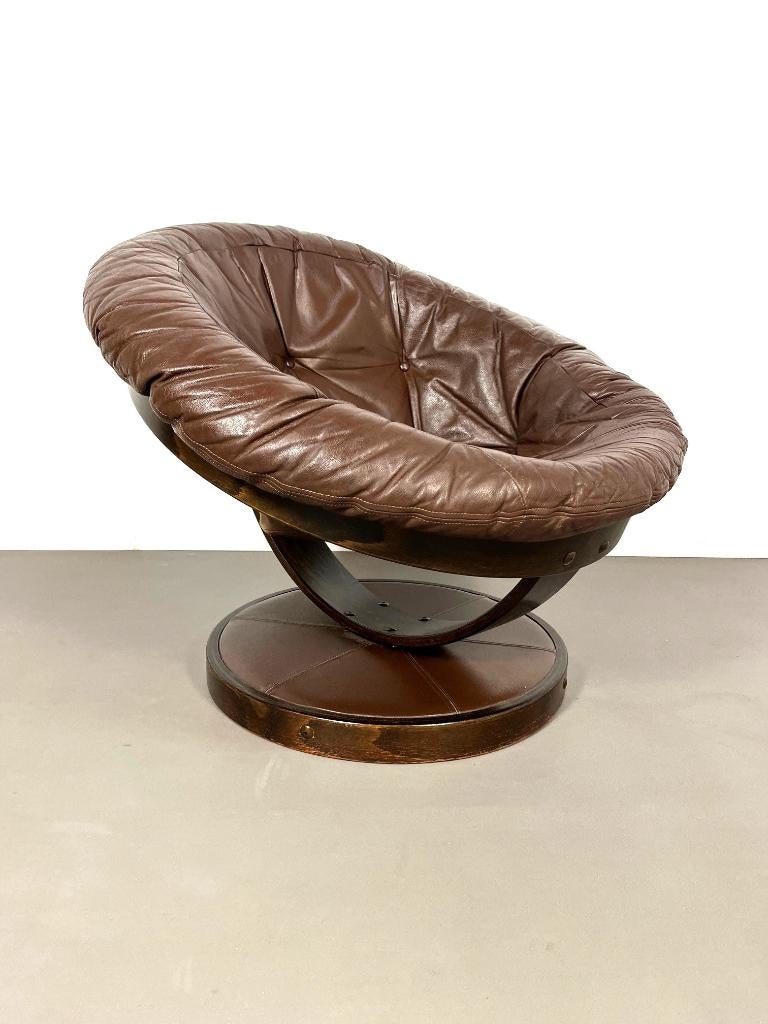 Vintage Space-age draaibare leren lounge fauteuil jaren 70, Ophalen, Gebruikt, 75 tot 100 cm, 50 tot 75 cm