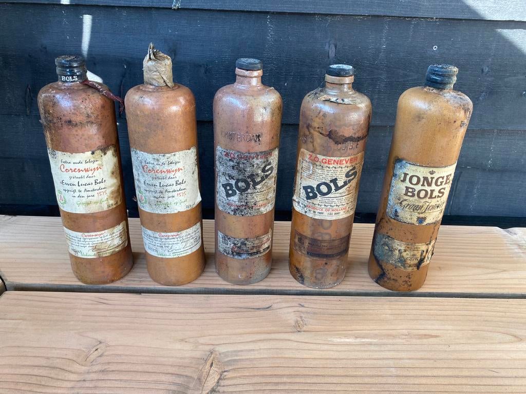 Set van 5 antieke Bols Jenever kruiken - Lucas Bols, Ophalen, Gebruikt