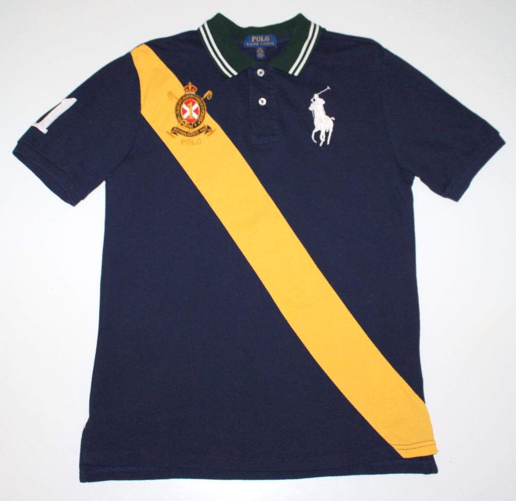 Als nieuw! Ralph Lauren polo donkerblauw streep L 14-16y 164, Ophalen of Verzenden, Zo goed als nieuw, Shirt of Longsleeve, Jongen