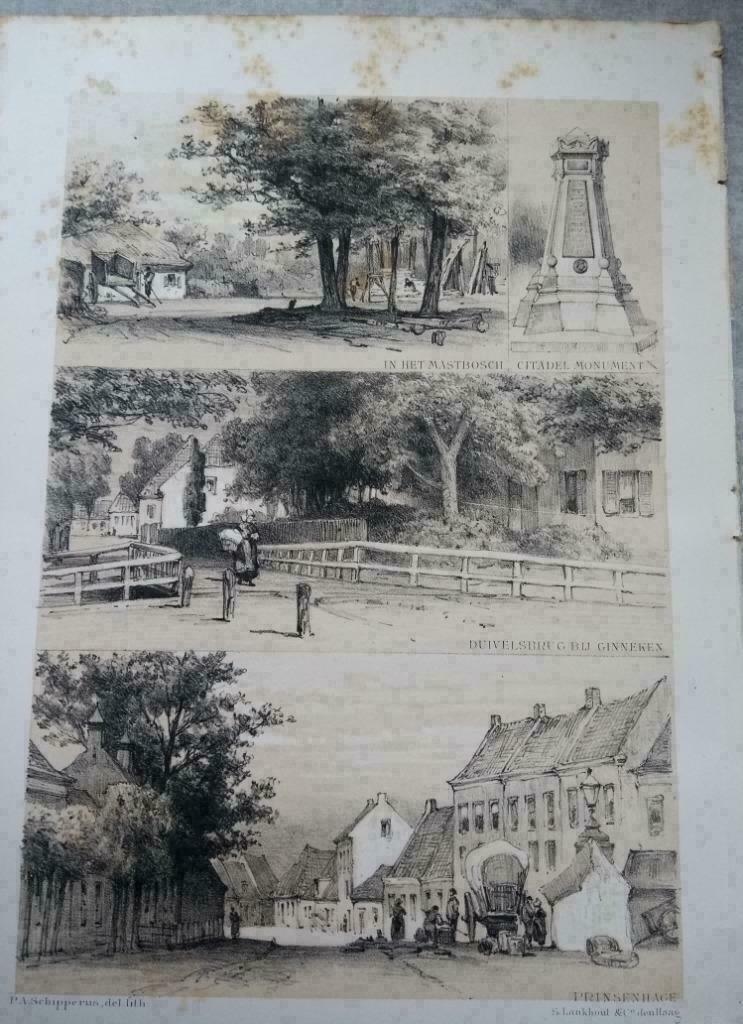 127 / Ginneken/ Breda/ Mastenbosch  Litho 1876, Antiek en Kunst, Ophalen of Verzenden