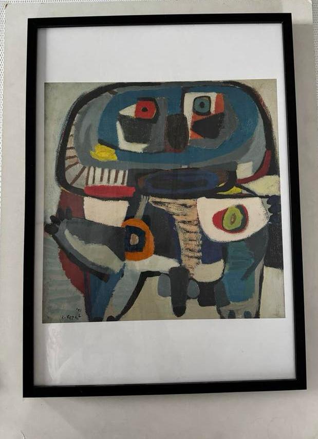 Abstract Kunstwerk K.Appel - Ingelijst (53x73cm), Ophalen