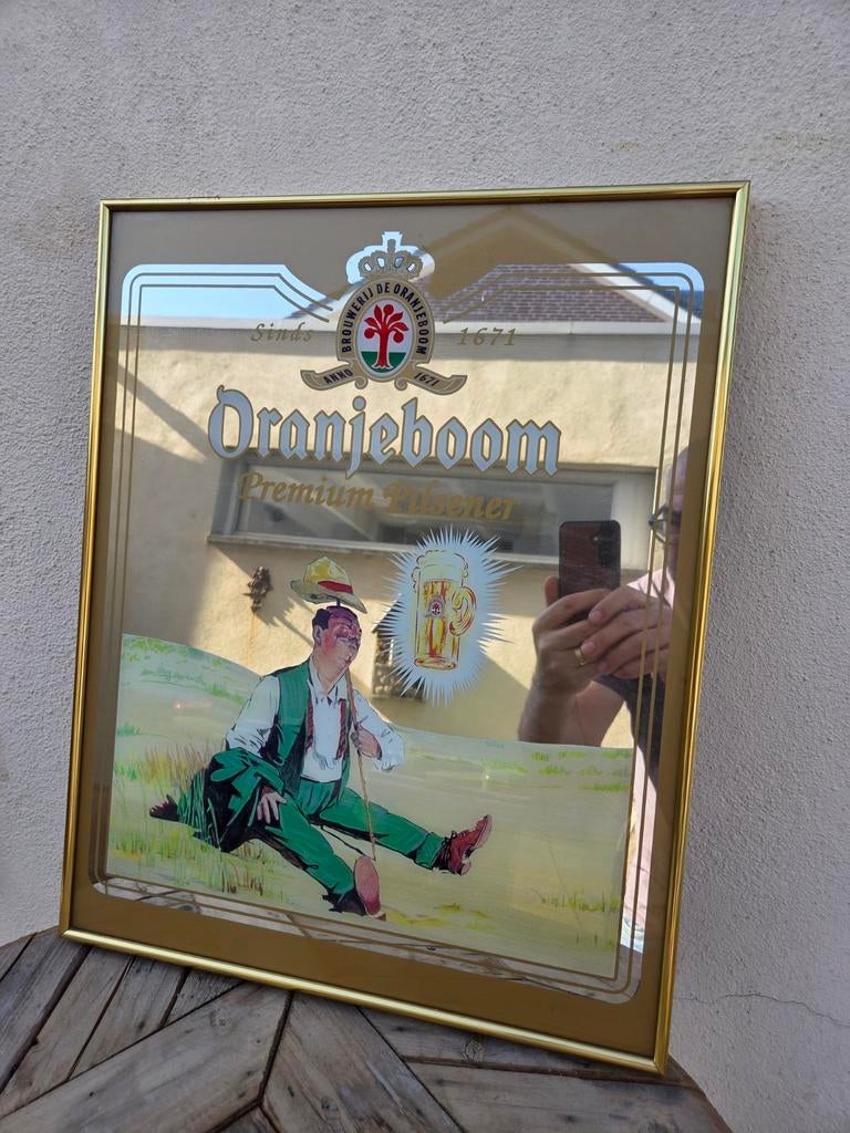 Vintage Oranjeboom Bier Reclame Spiegel, Verzamelen, Ophalen, Gebruikt