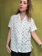Vintage blouse / shirt - katoen / linnen - print - 38/M, Maat 38/40 (M), Wit, Ophalen of Verzenden, HGV