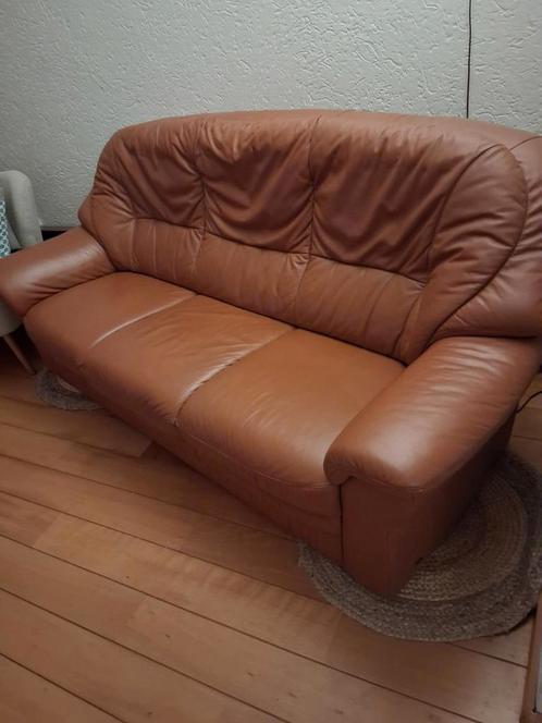 bruin cognac leder kleur, Huis en Inrichting, Banken | Bankstellen, Gebruikt, 75 tot 100 cm, Leer, Ophalen