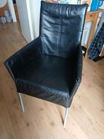 6 leren eetkamerstoelen, Huis en Inrichting, Ophalen, Gebruikt, Zwart, Metaal