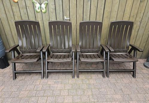 4 Jardin kunststof tuinstoelen / standenstoelen, Tuin en Terras, Tuinstoelen, Gebruikt, Kunststof, Inklapbaar, Verstelbaar, Ophalen of Verzenden