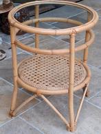 Prachtig bamboe webbing bijzettafeltje, Minder dan 55 cm, Rond, Ophalen of Verzenden, Zo goed als nieuw