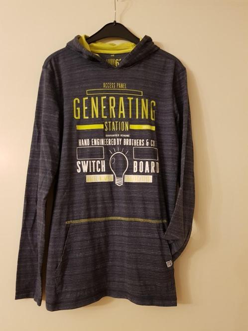 WE longsleeve grijs met lime details en capuchon maat 170, Kinderen en Baby's, Kinderkleding | Maat 170, Zo goed als nieuw, Jongen of Meisje