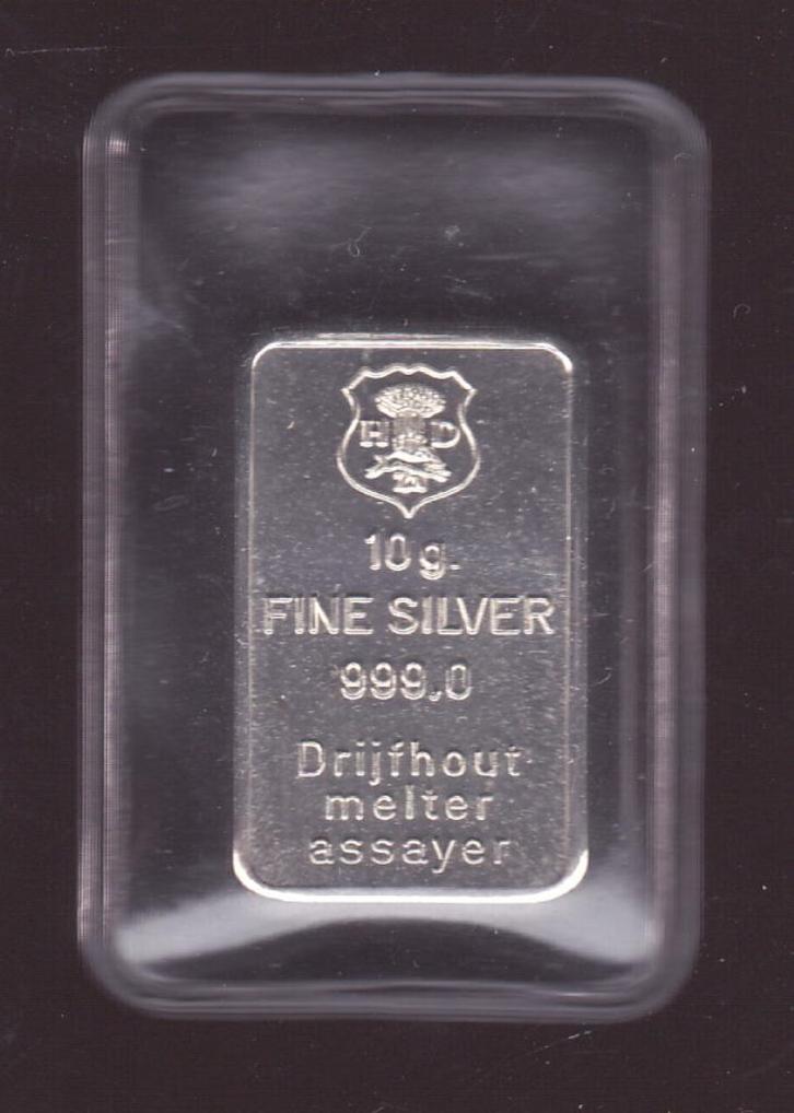 Baartje van 10 gram Drijfhout in seal., Postzegels en Munten, Edelmetalen en Baren, Zilver, Ophalen of Verzenden